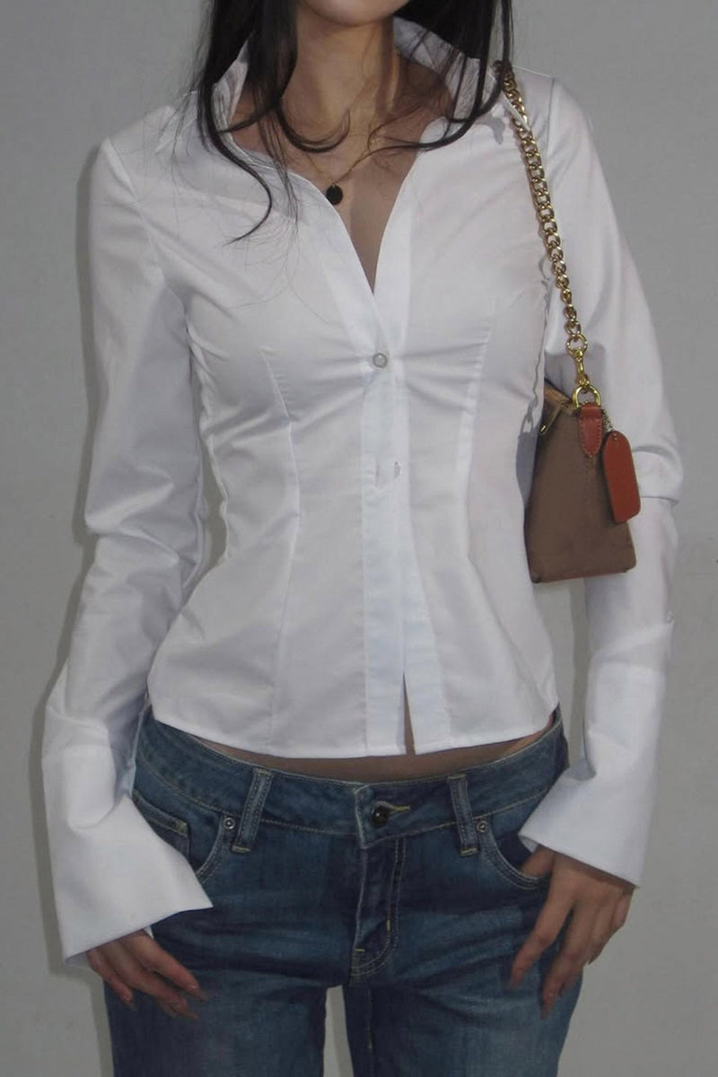 Woven Slim Collared Button-front Blouse