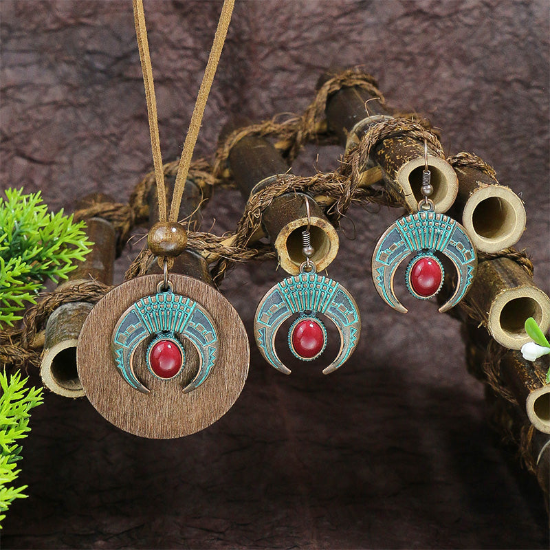 Crescent Inlaid Turquoise Earrings Necklace Set