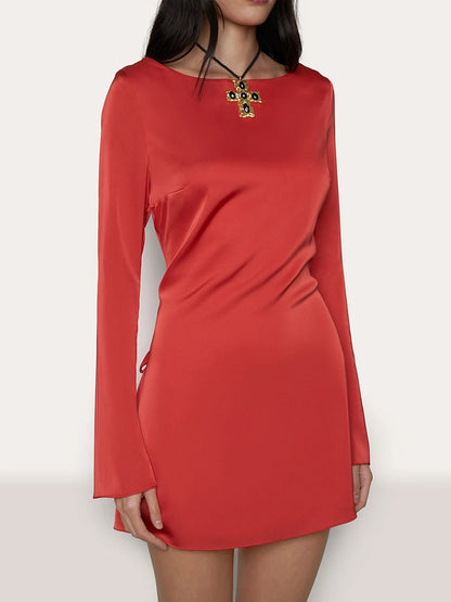 Long Sleeved Bodycon Dress Lace Up Open Back Slim Fit Mini Dress Female Party Club Evening Dress