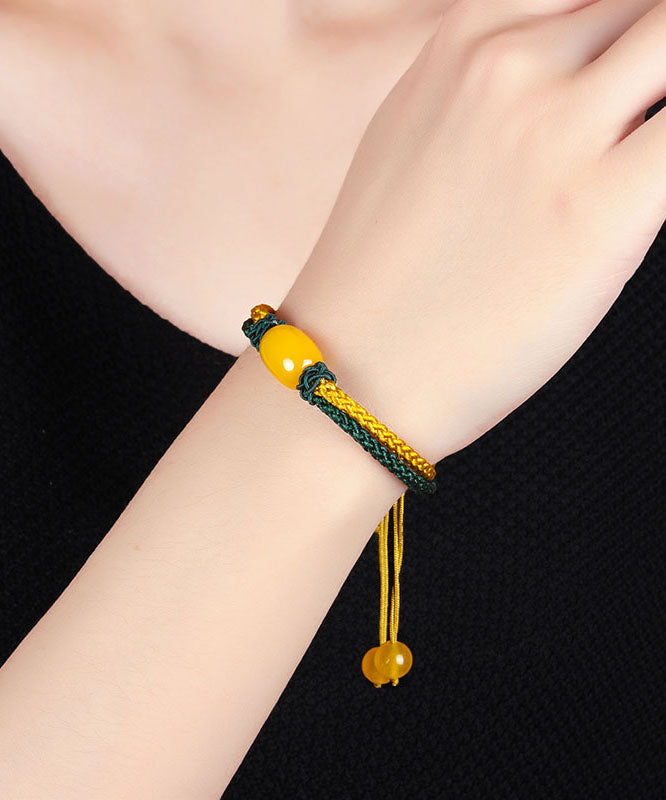 Diy Yellow Green Hand Woven Agatecharm Bracelet