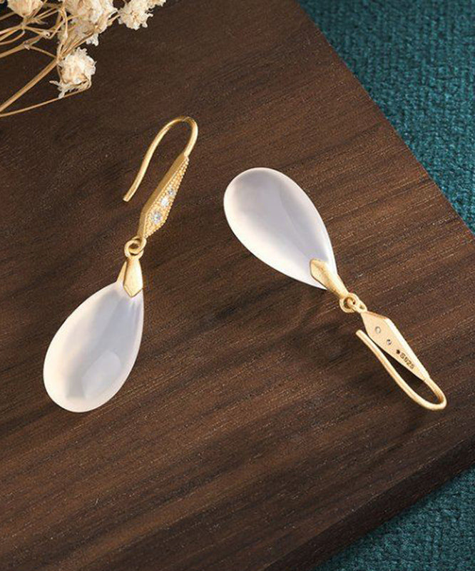 Diy White Sterling Silver Overgild Crystal Water Drop Drop Earrings