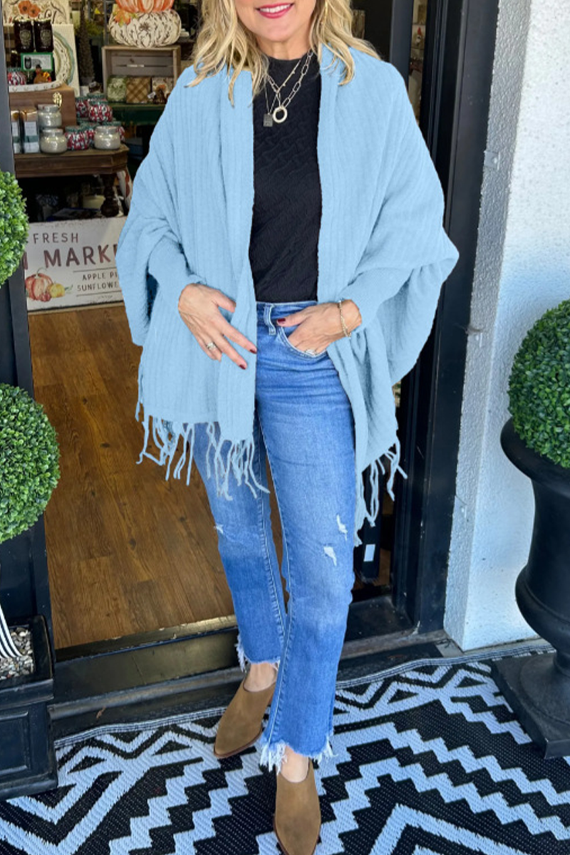 Fringed Trim Irregular Cardigan Collar Outerwear(9 Colors)