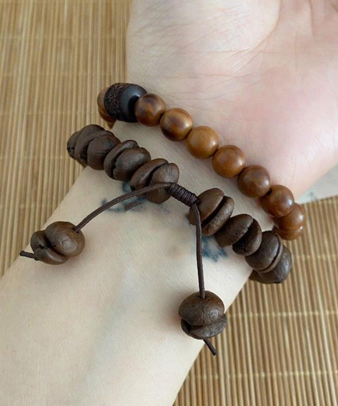 Coffee Leather Rope Beads Charm Bracelet