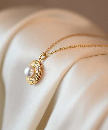 Round Pearl Adjustable Gold Plated Pendant Necklace