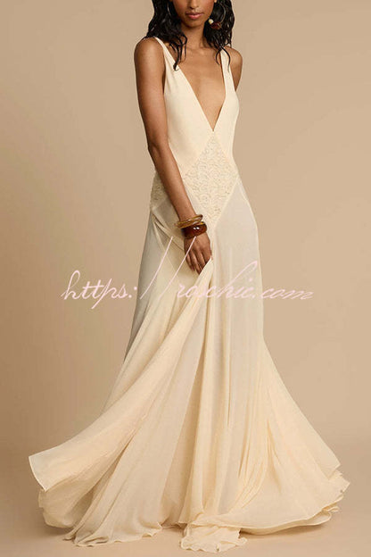 Venus by the Sea Tulle Lace Patchwork Backless Flowy Maxi Dress