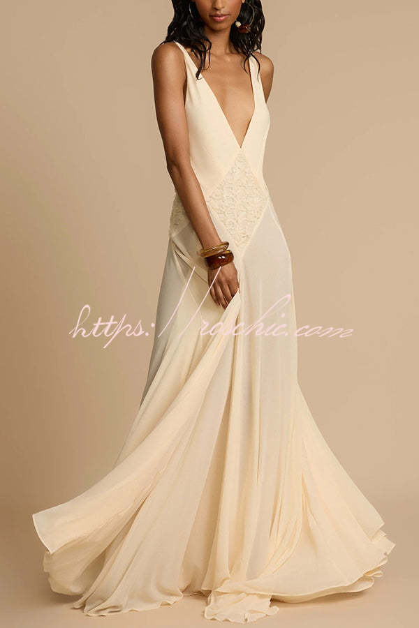 Venus by the Sea Tulle Lace Patchwork Backless Flowy Maxi Dress