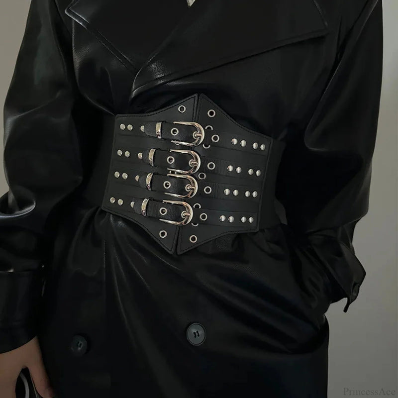 Large Gothic Ebony Leather Punk Corset Belt