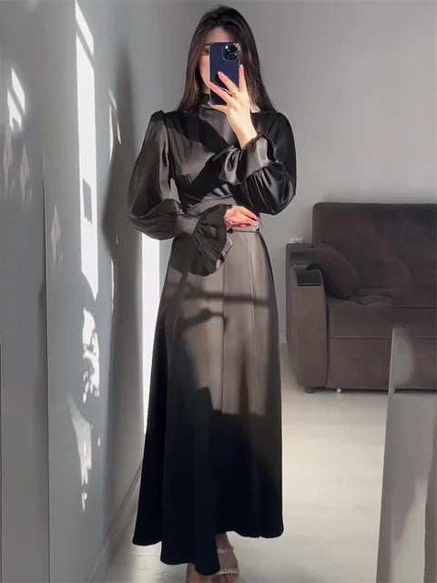 Ruffled Bandage Maxi Dress for Patchwork Slim Lace-up Evening Partywear Long Dress