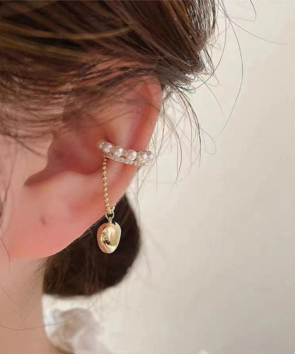 Gold Copper Overgild Zircon Pearl Love Tassel Drop Earrings