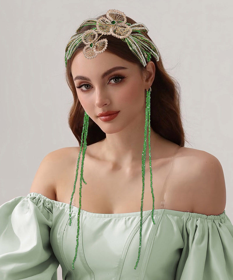 Fine Green Crystal Zircon Beading Tassel Hairpiece