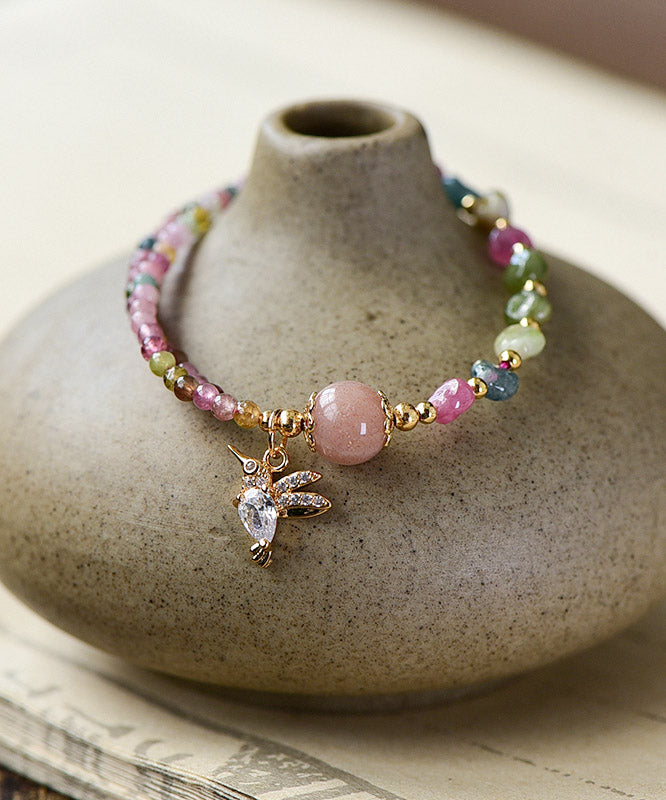 Pink 14k Gold Zircon Jade Crystal Charm Bracelet