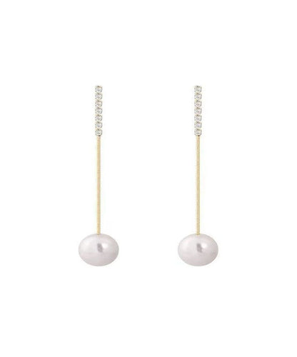 Fine White Fine Sterling Silver Overgild Zircon Pearl Tassel Drop Earrings
