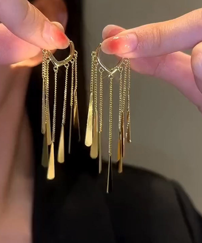 Gold Sterling Silver Alloy Tassel Drop Earrings