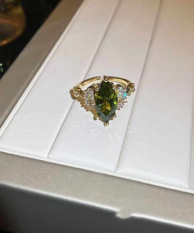 Diy Green Copper Alloy Zircon Open Rings