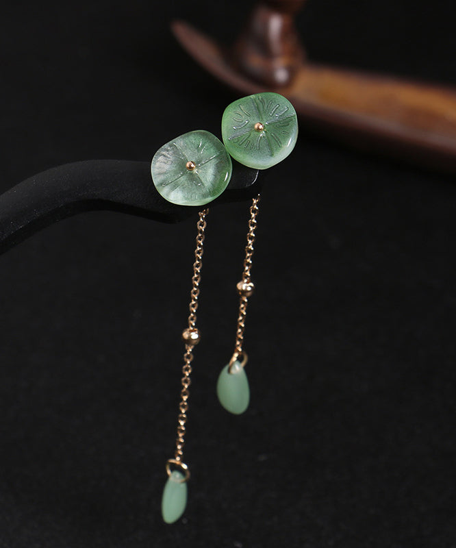 Green Xylogen Lotus Flower Tassel Hairpin