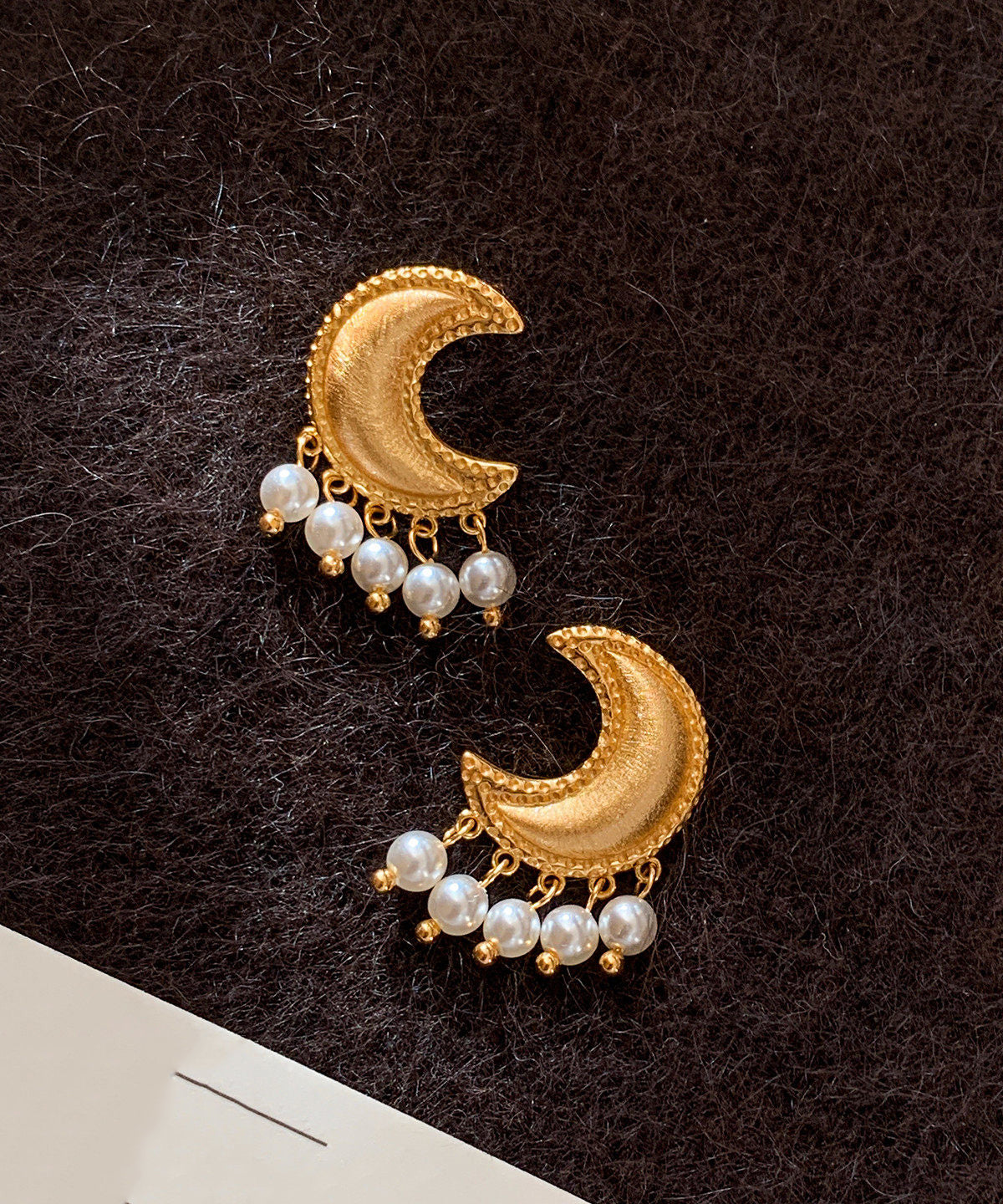 Golden Moon Tasseled Pearl Drop Earrings