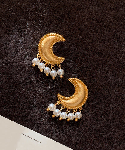 Golden Moon Tasseled Pearl Drop Earrings