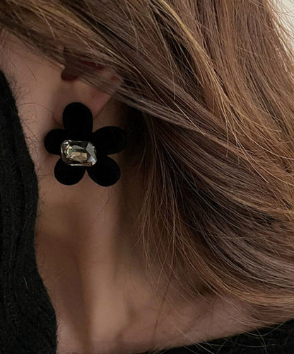 Loose Black Flocking Zircon Stud Earrings