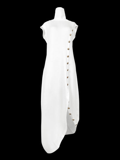 Loose Sleeveless Color Split-side Shawl Collar Maxi Dresses