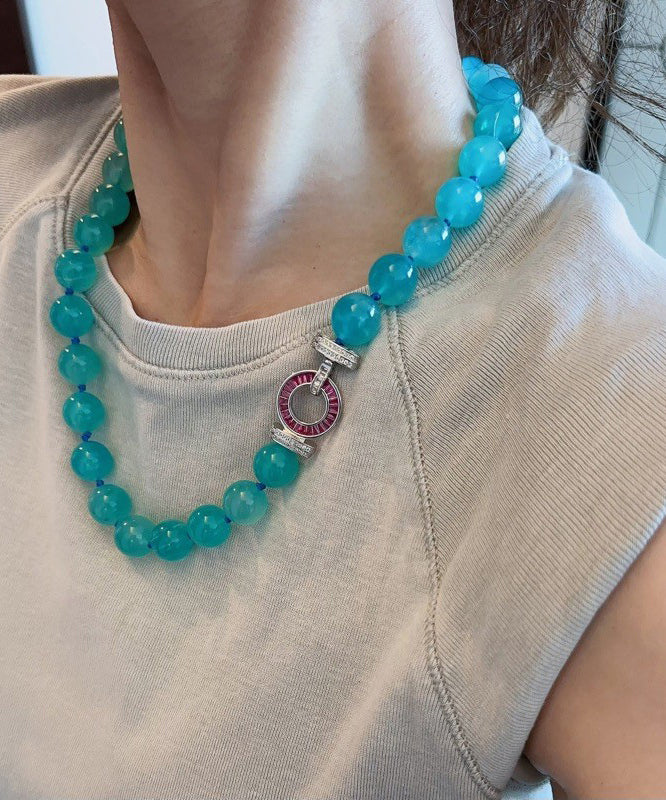 Blue Sterling Silver Crystal Zircon Gratuated Bead Necklace