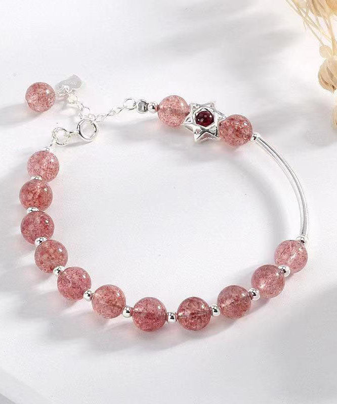 Aqua Red Sterling Silver Strawberry Crystal Garnet Charm Bracelet