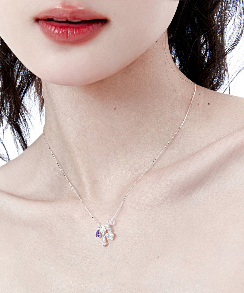 Art Purple Crystal Five Pointed Star Silver Pendant Necklace