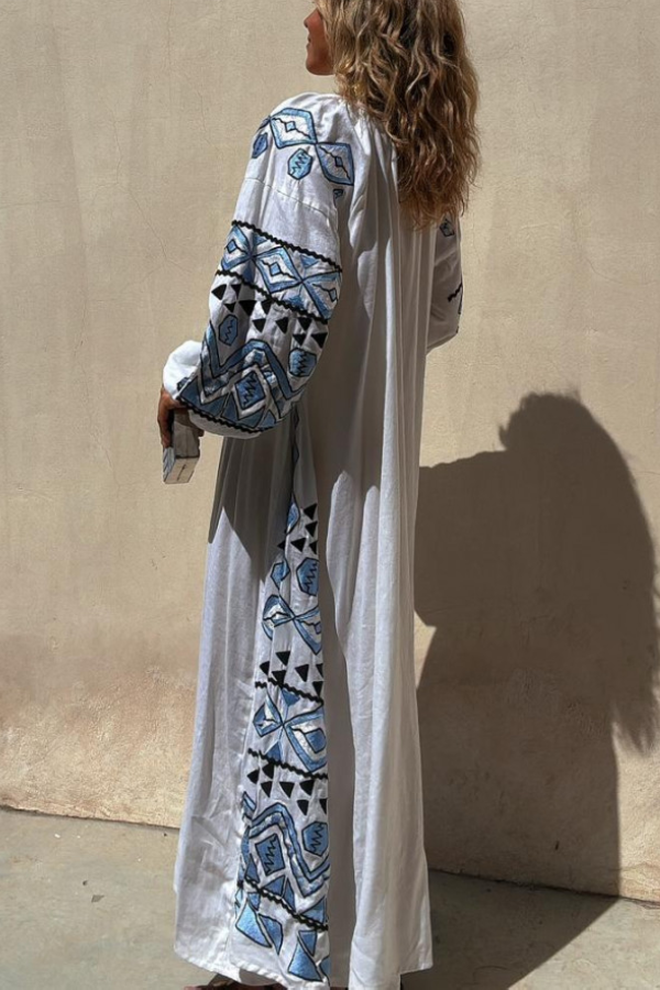 White Print Long Dress