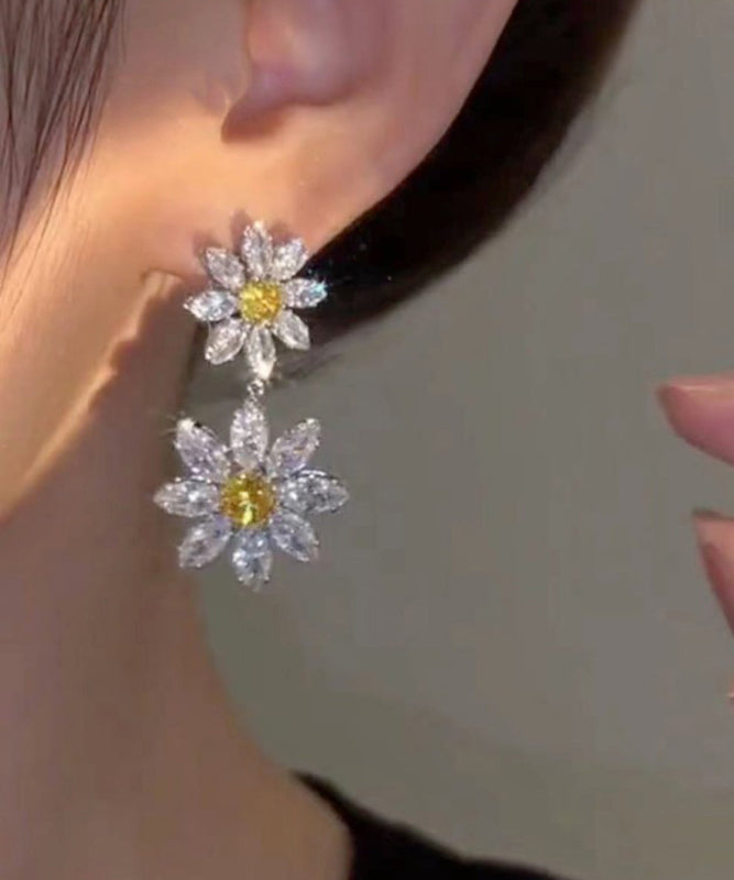 White Alloy Crystal Zircon Drop Earrings