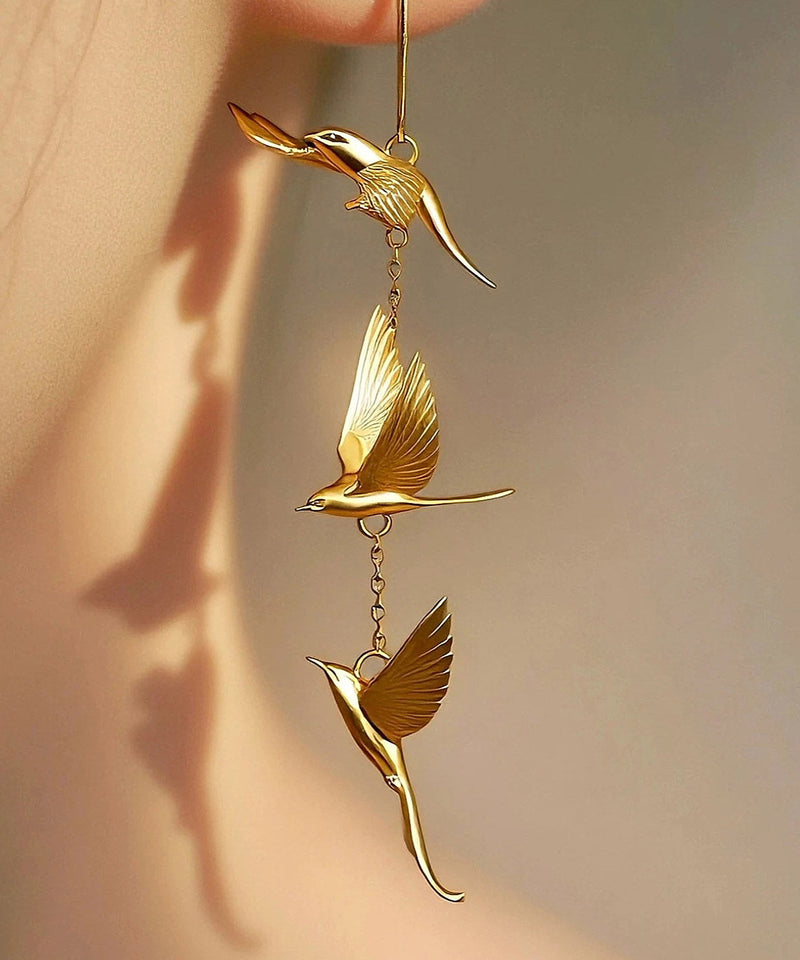 Style Gold Copper Overgild Swallow Drop Earrings