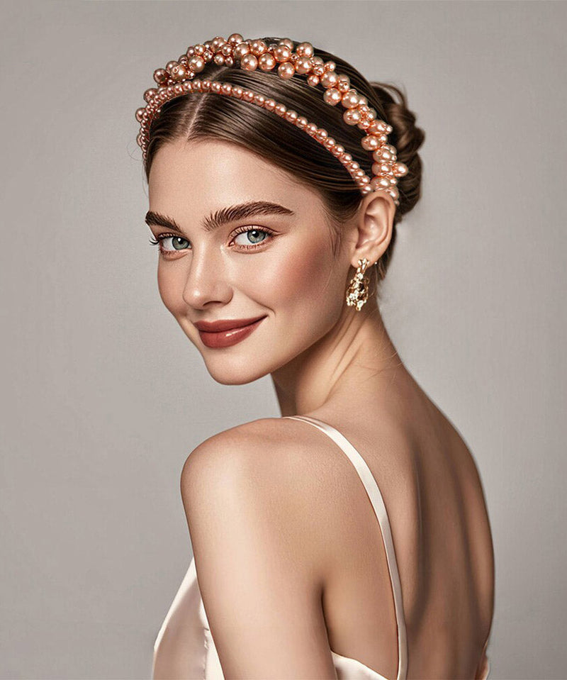 Classy Gold Acrylic Pearl Beadin Hairpiece