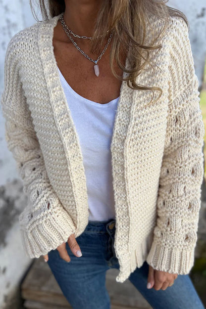 Knit Color V-neck Long-sleeved Cardigan