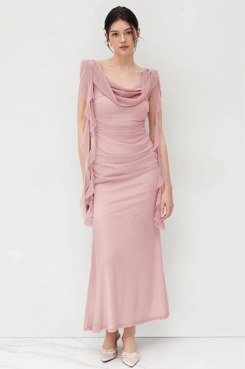 Lace Strap Backless Ruffle Maxi Dress