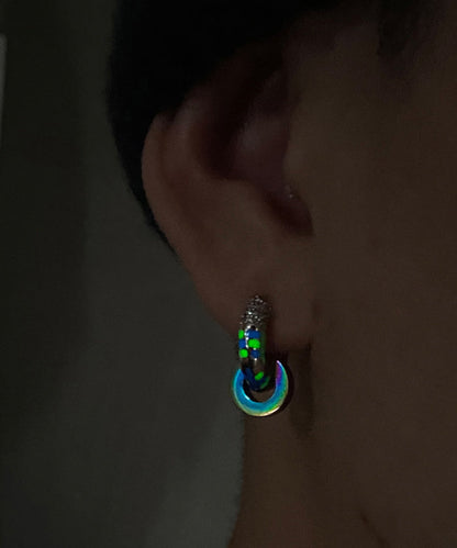 Unique Rainbow Alloy Asymmetric Noctilucent Hoop Earrings
