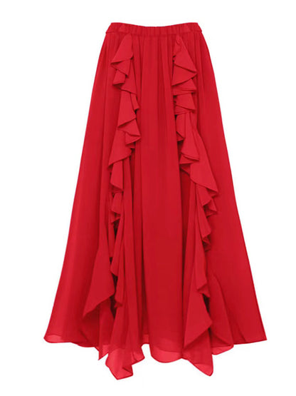 Deep V Red Cutout One Piece Swimsuit and Skirt