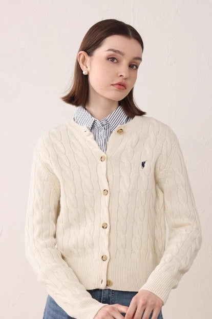 Crew Neck Versatile Long Sleeve Knit Cardigan