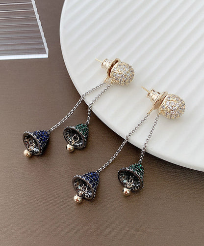 Diy Blue Sterling Silver Inlaid Removable Zircon Tassel Drop Earrings
