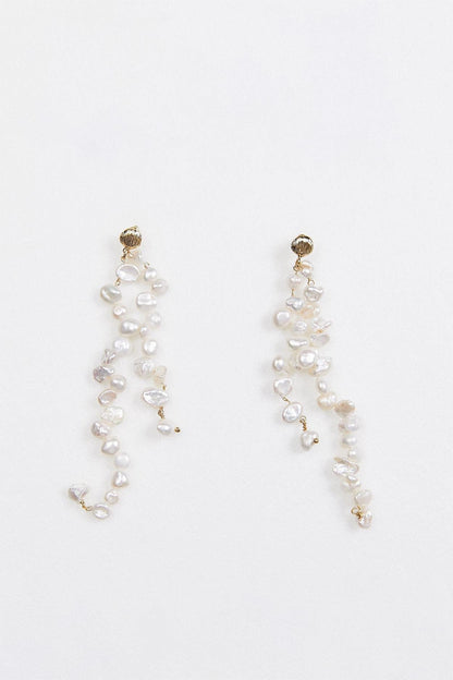 Natural Pearl Geometric Irregular Tassel Drop Earrings