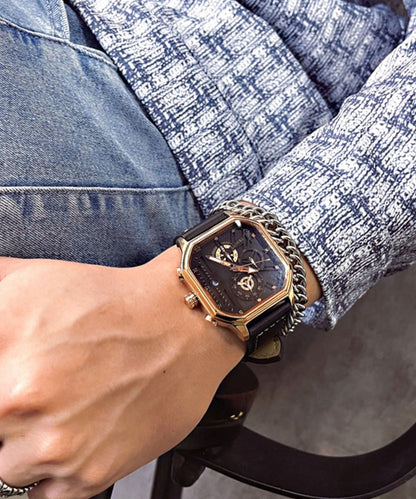 Rose Gold Leather Square Waterproof Watches