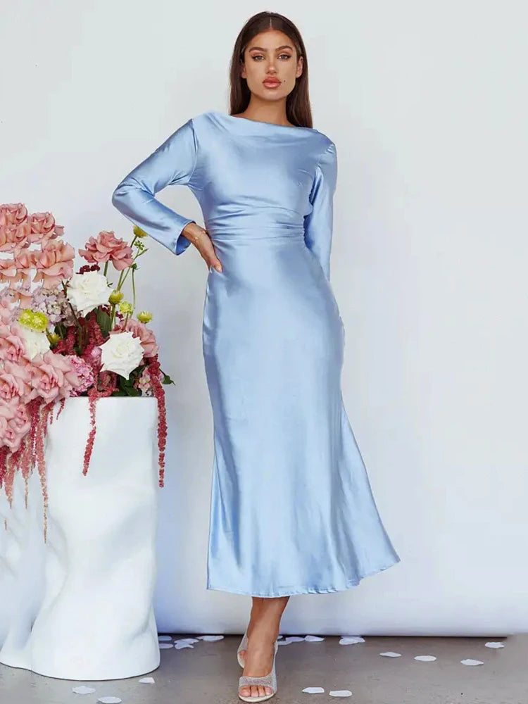 Bodycon Long Sleeve ’s Dress Party Club Evening Dress Female Slim Fit Round Neck Long Dress Autumn New