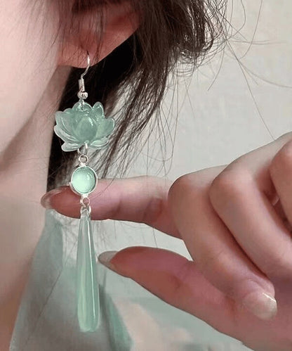 Original Design Light Green Sterling Silver Cat's Eye Stone Drop Earrings