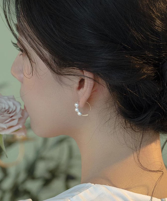 Gold Sterling Silver Overgild Pearl Hoop Earrings