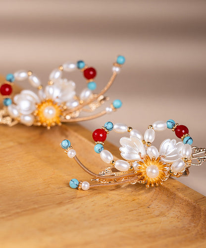 Retro Rainbow Alloy Colored Glaze Pearl a Pair Hairpin