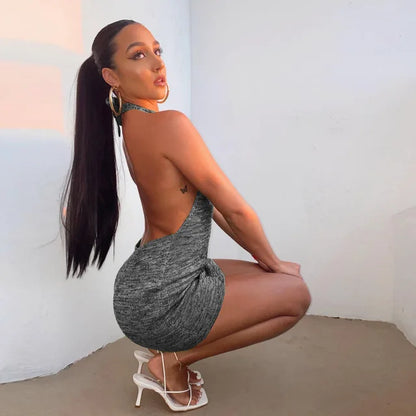 Summer Dress for Knitting Halter Sleeveless Bodycon Mini Dresses Y2k Backless Beach Dress Short