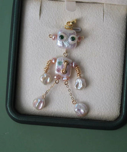New White Copper Alloy Pearl Robot Pendant Necklace