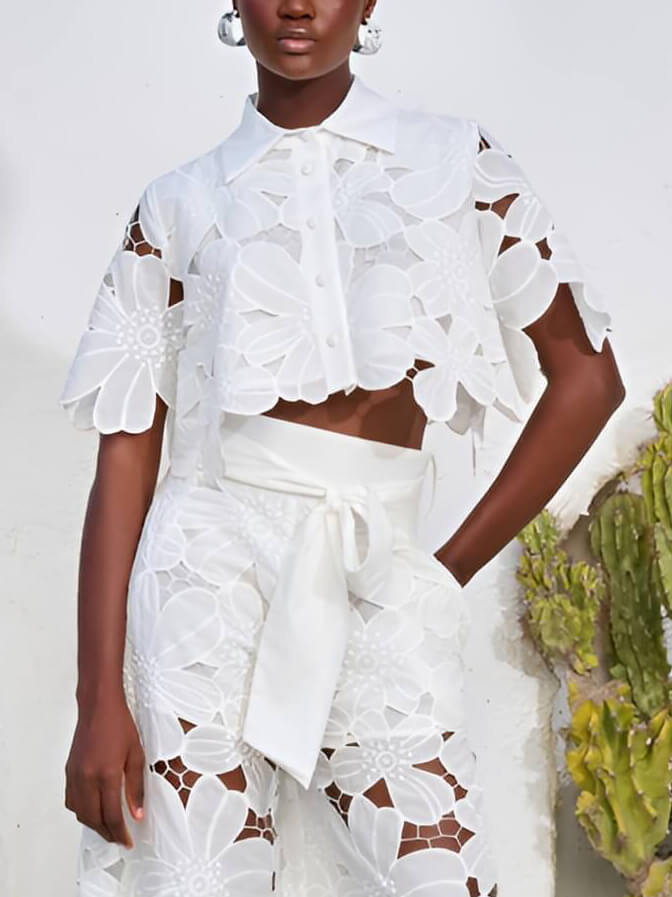 Exquisite Embroidered Hollow Lace Wide-leg Pants