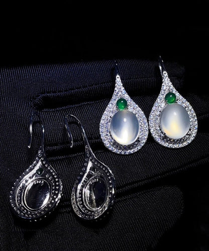 Silk Sterling Silver Inlaid Zircon Jade Stud Earrings