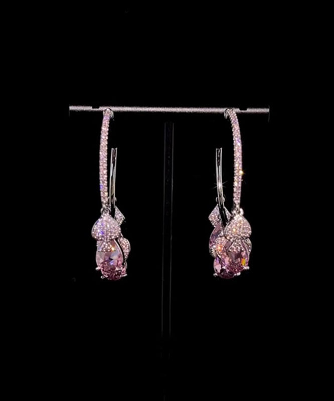 Pink Copper Overgild Zircon Tassel Hoop Earrings