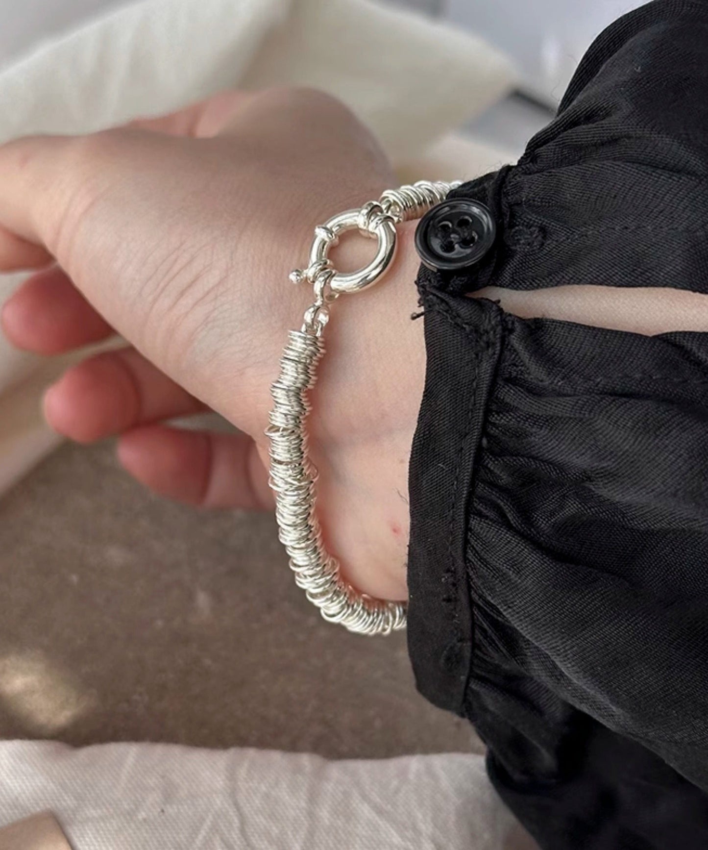 Original Design Silk Sterling Silver Circle Chain Bracelet