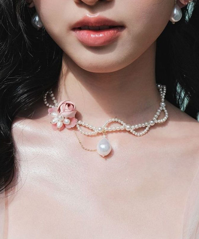 White Alloy Pearl Beading Gratuated Bead Necklace