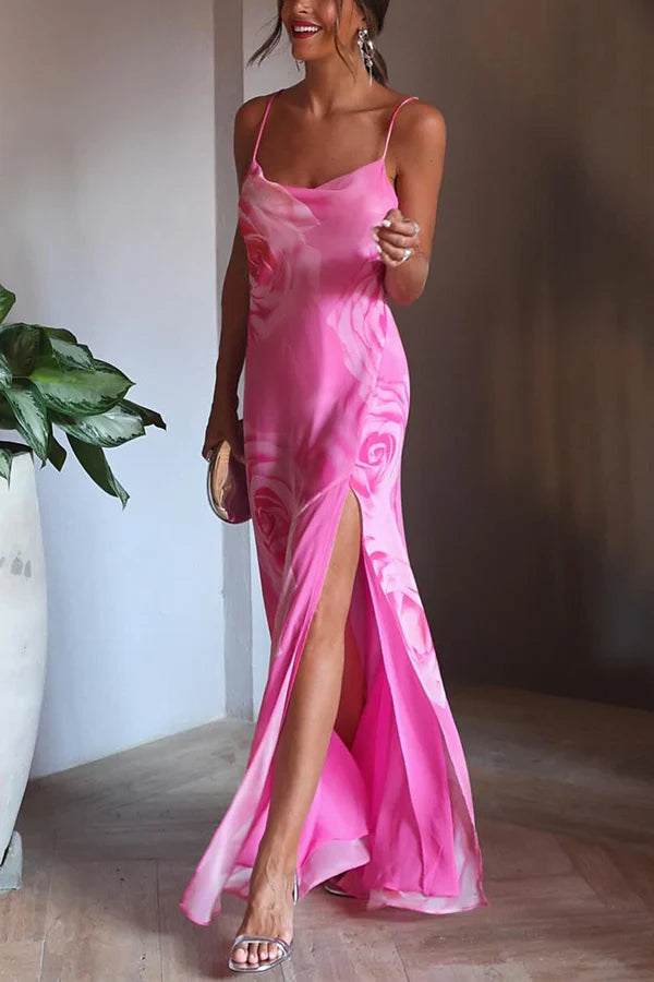 You Get the Picture Cowl Neck Flowy Slit Maxi Dress